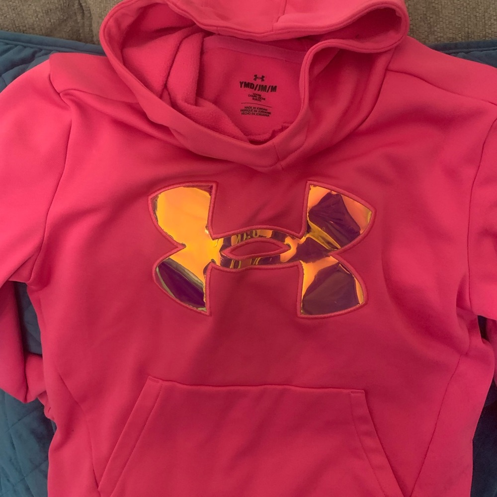 Under Armour girls hot pink hoodie size YM fleece and nylon